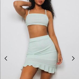 Sage crop top/mini skirt set
